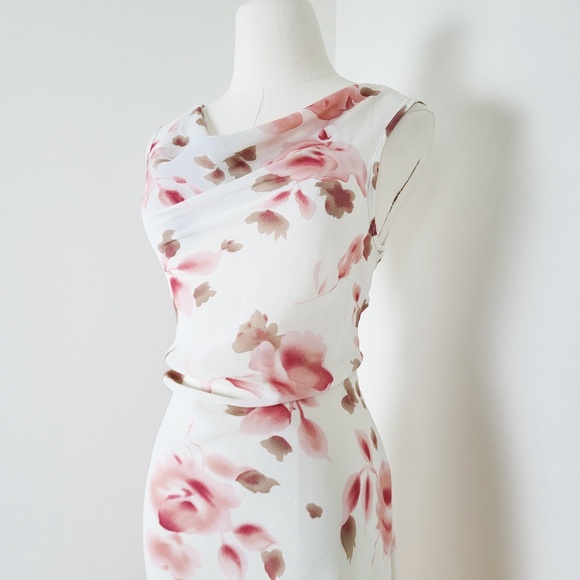 Vintage Floral Midi Dress - Pink and White - Picture 8 of 8